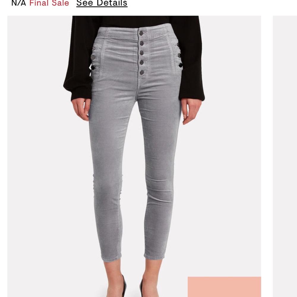 J Brand Women’s Natasha Hi-Rise Velvet Skinny Pants / Size 25 / Silverspoon Grey